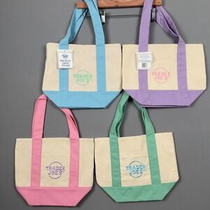Trader Joe's Mini Pastel Canvas Tote Bag Set of 4 Blue Pink Green Purple NWT